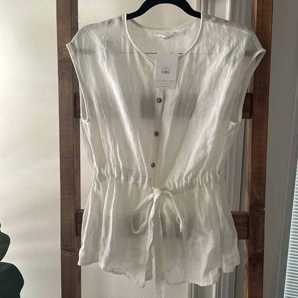 Linen Button/Tie Front Peplum Top
